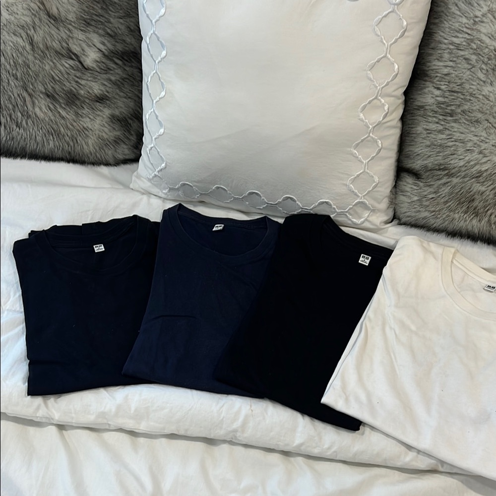 Set of Four T-Shirts in Black, Navy, and White